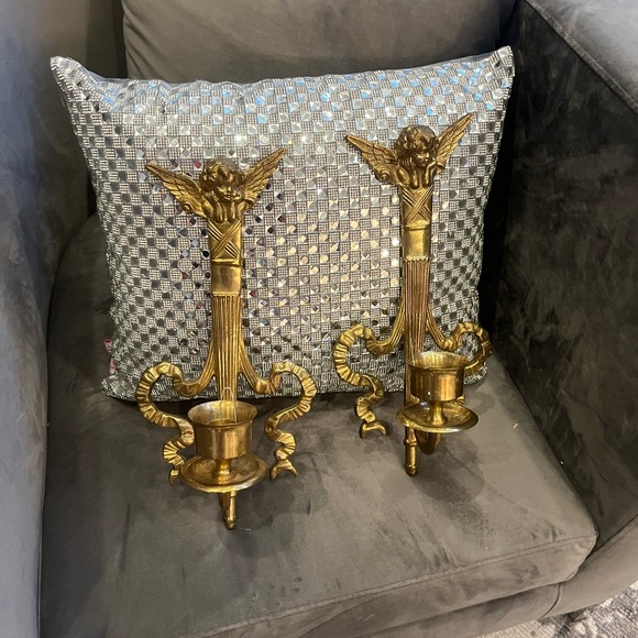 Other - Vintage pair of cherub & bows , solid brass wall sconces candle holders